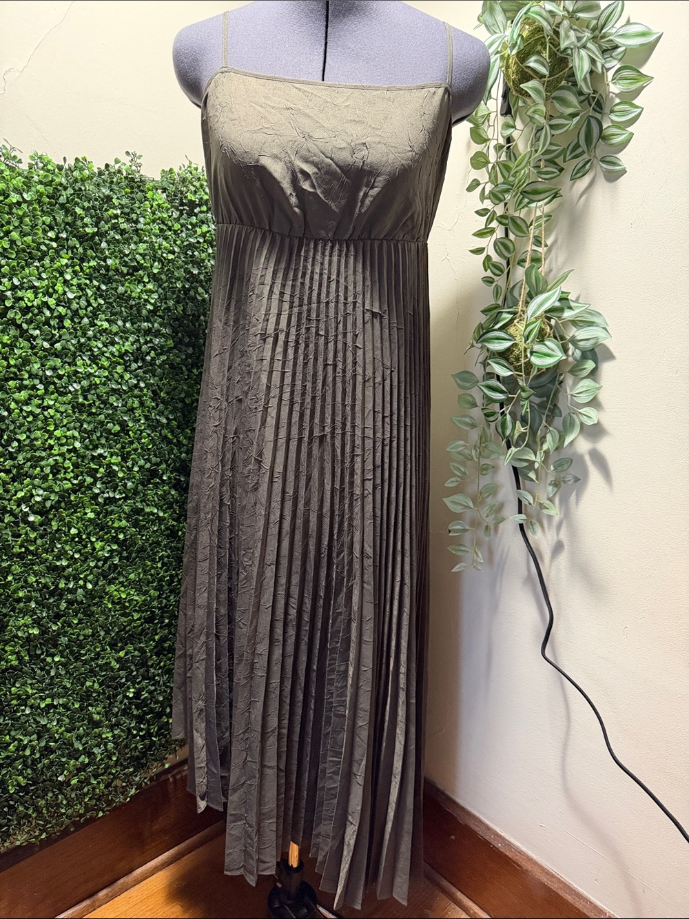 All Saints Evetta Pleated Spaghetti-Strap Dress Sz Med